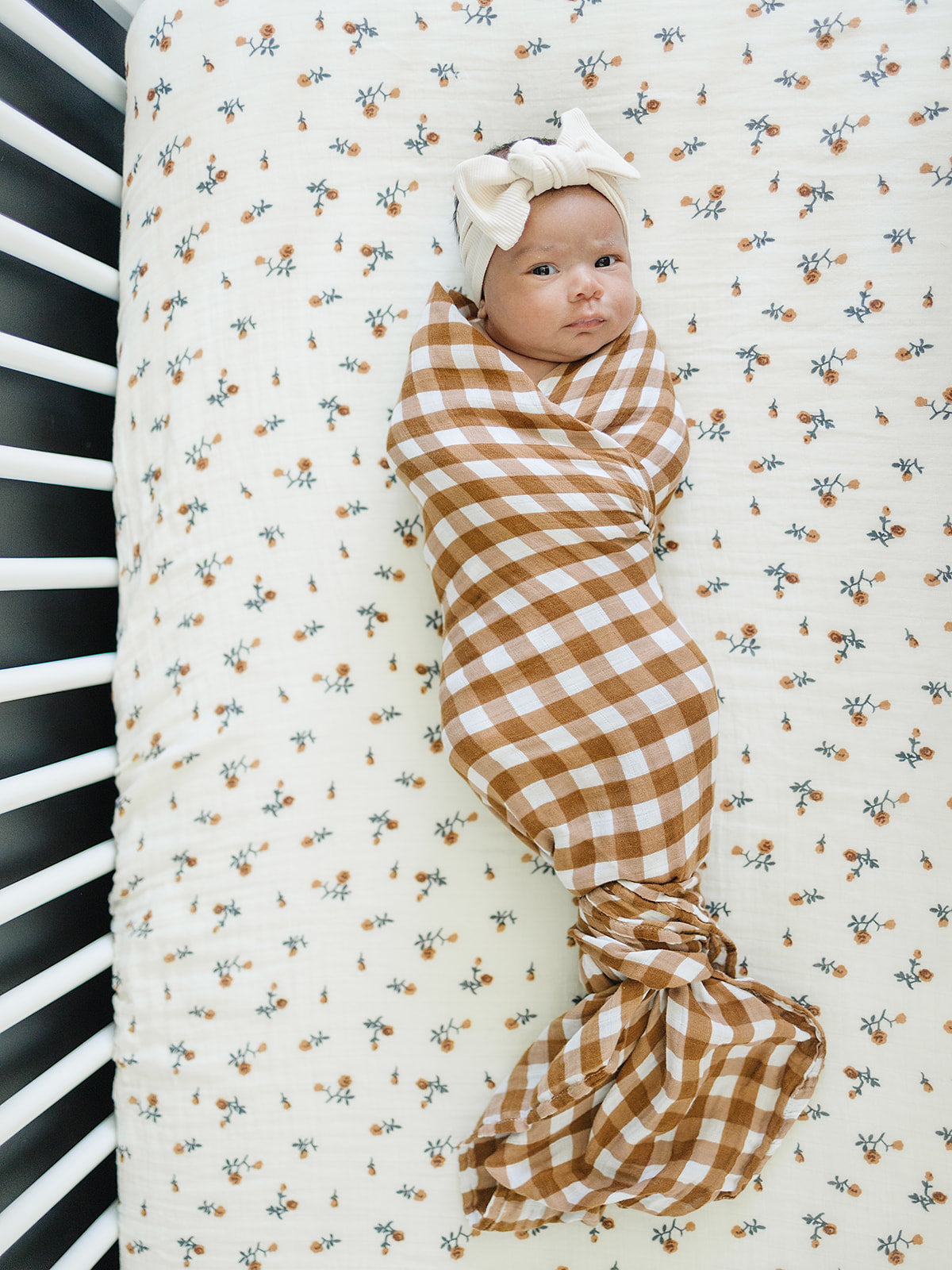 burnt orange swaddle, muslin swaddle blanket, bamboo baby blanket, swaddling wrap, fall baby blanket, dark brown muslin swaddle, gingham baby blanket