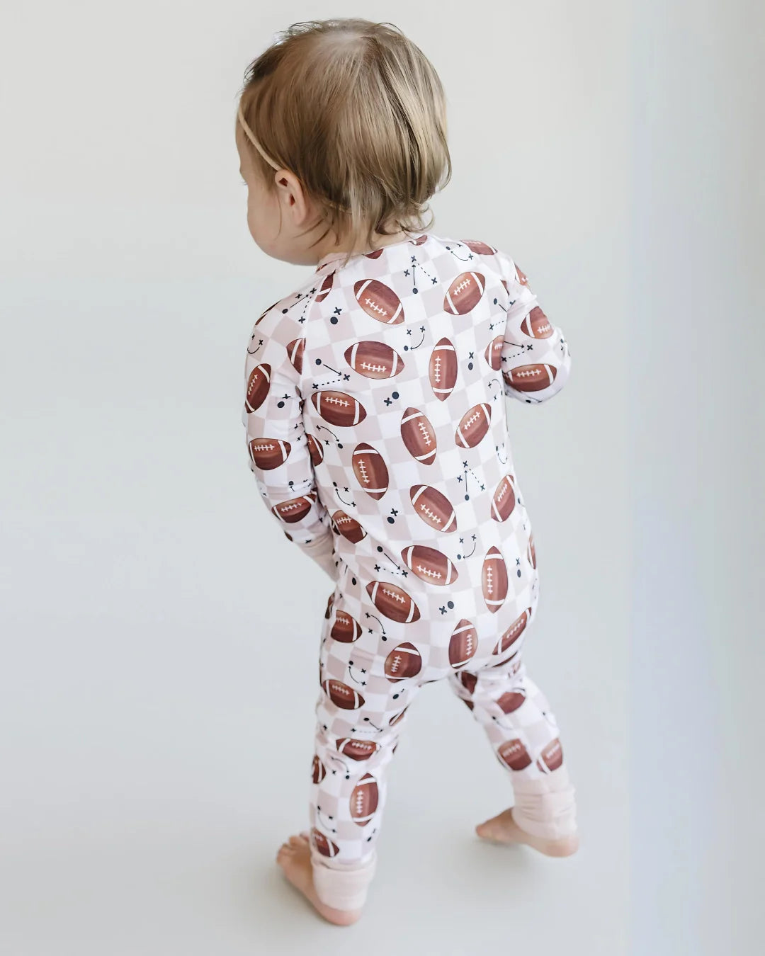 bamboo zip romper, football baby pajamas, sports baby sleeper, fall baby pajamas, lucky panda kids zip romper, bamboo zippy