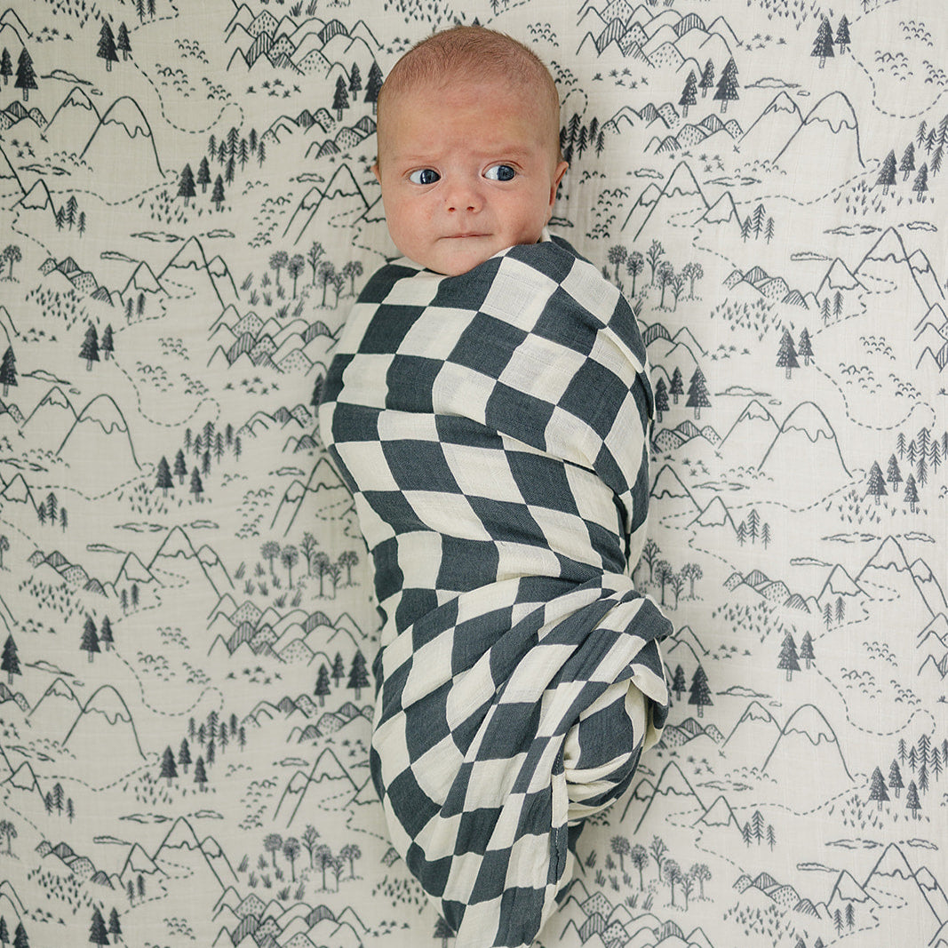 Muslin Swaddle Blanket | Charcoal Checkered