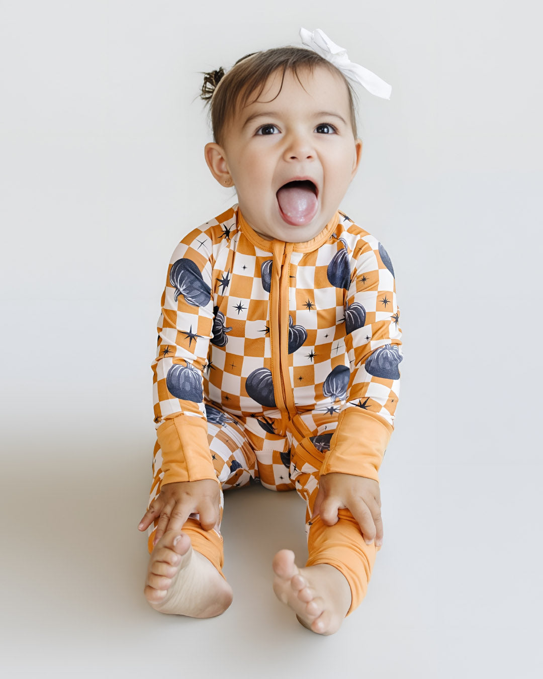 bamboo zip romper, pumpkin baby pajamas, halloween baby sleeper, fall baby pajamas