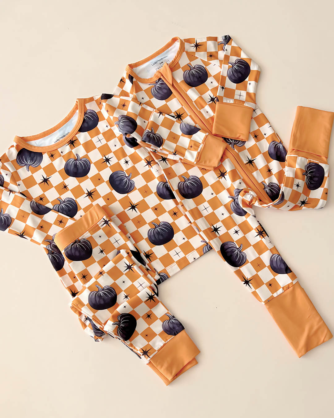 bamboo zip romper, pumpkin baby pajamas, halloween baby sleeper, fall baby pajamas