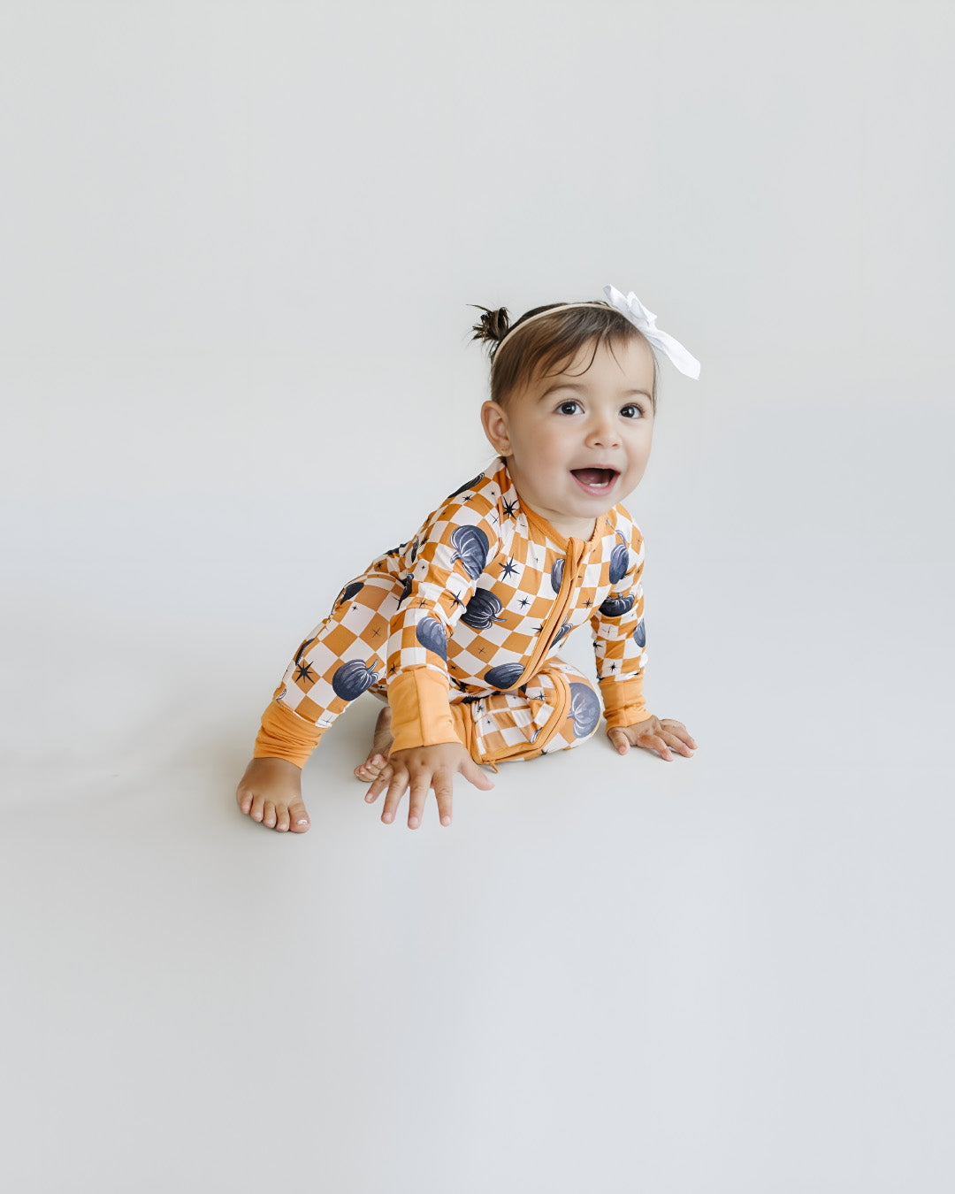 bamboo zip romper, pumpkin baby pajamas, halloween baby sleeper, fall baby pajamas