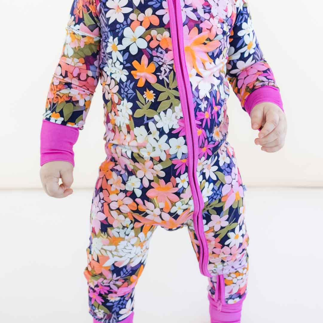 bamboo baby sleeper, convertible rompers, baby pajamas, bamboo pajamas, zippy, floral baby romper