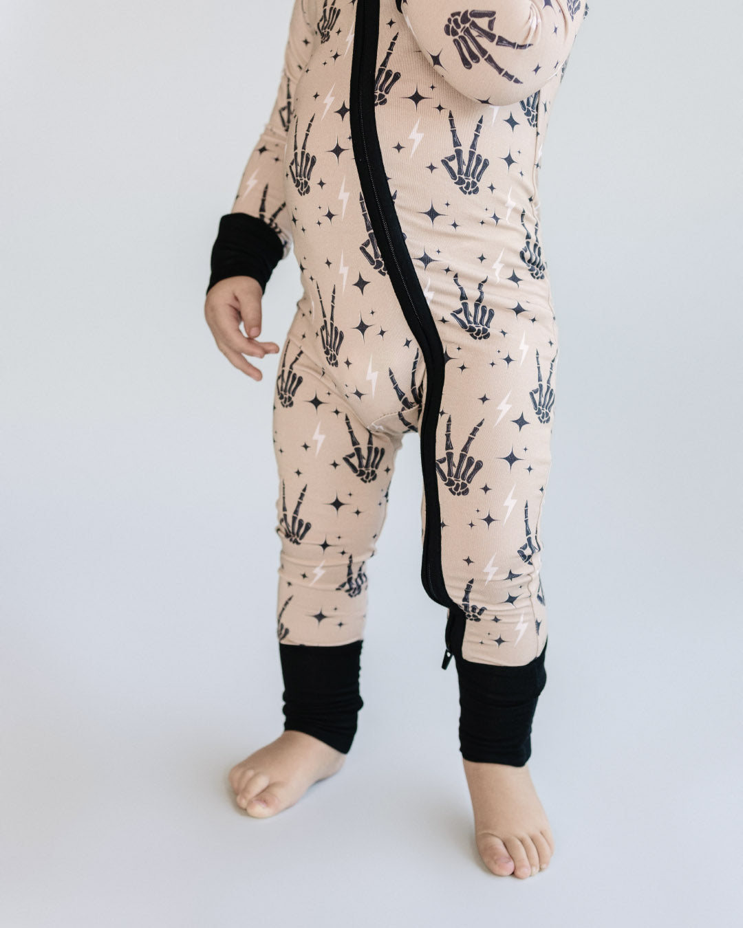 bamboo zip romper, halloween baby pajamas, halloween baby sleeper, fall baby pajamas, lucky panda kids zip romper, bamboo zippy, spooky vibes