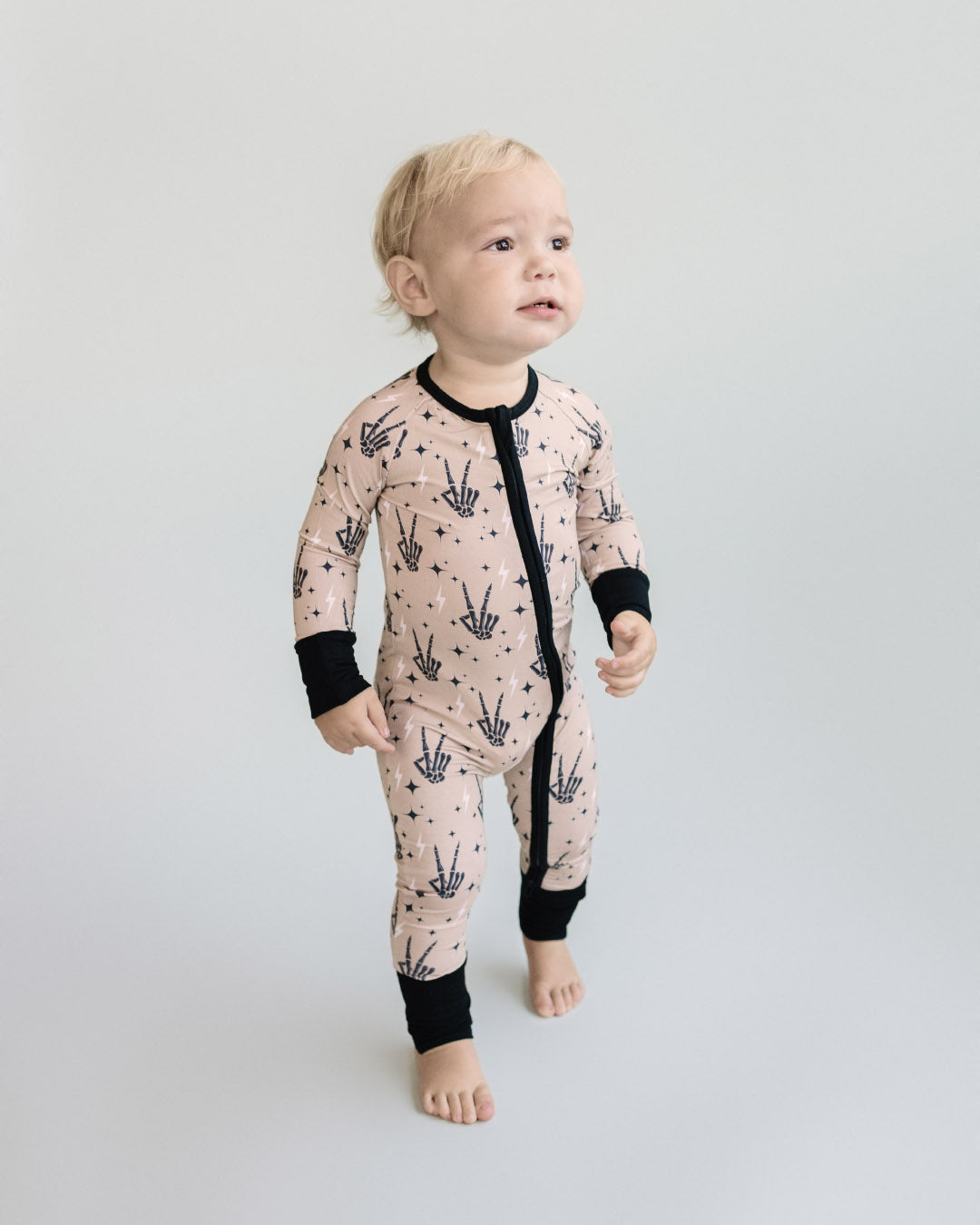 bamboo zip romper, halloween baby pajamas, halloween baby sleeper, fall baby pajamas, lucky panda kids zip romper, bamboo zippy, spooky vibes