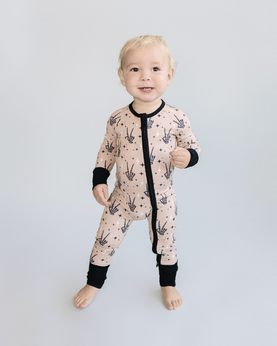 bamboo zip romper, halloween baby pajamas, halloween baby sleeper, fall baby pajamas, lucky panda kids zip romper, bamboo zippy, spooky vibes