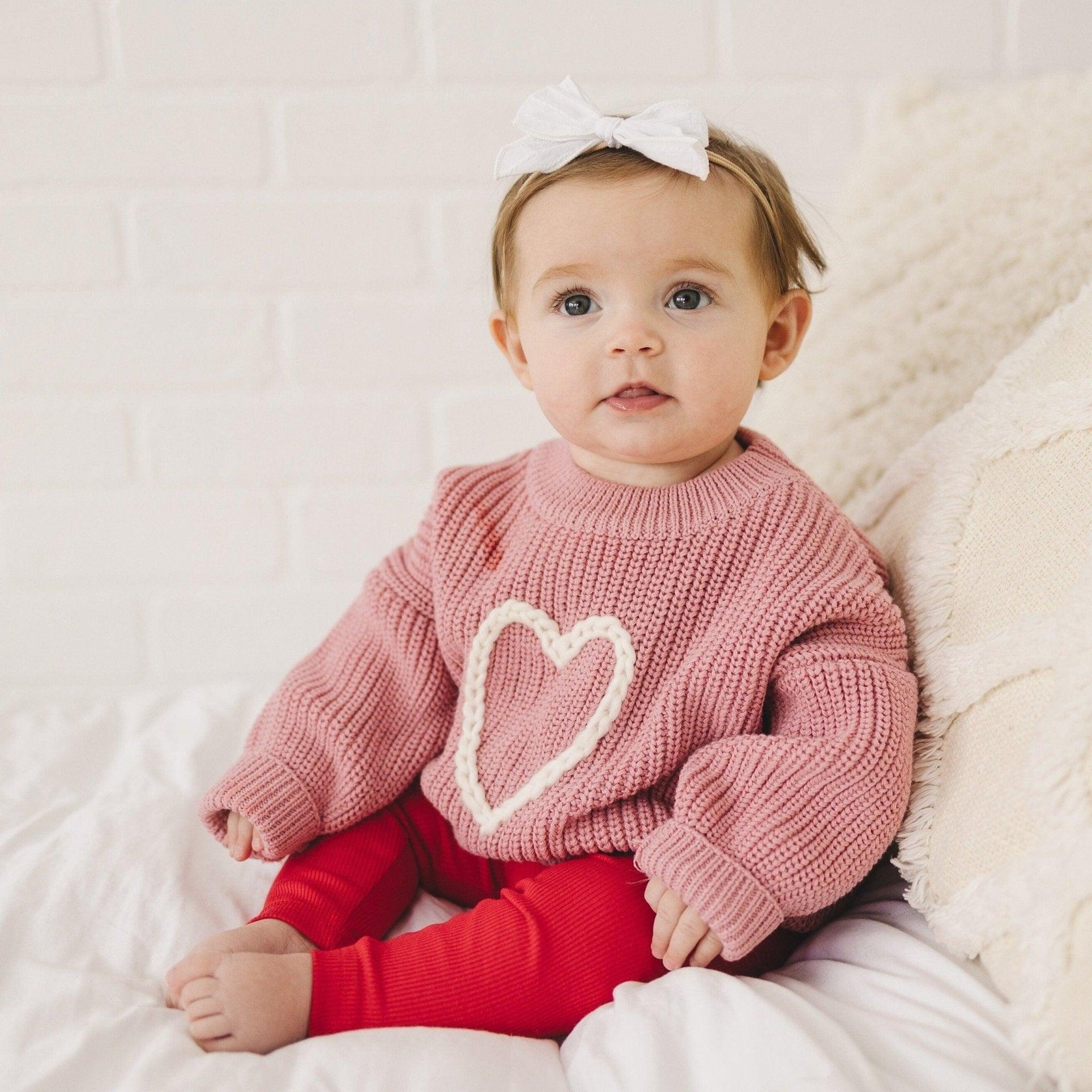 Chunky Knit Sweater | Hand Embroidered Pink Heart