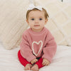 Chunky Knit Sweater | Hand Embroidered Pink Heart