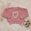 Chunky Knit Sweater | Hand Embroidered Pink Heart