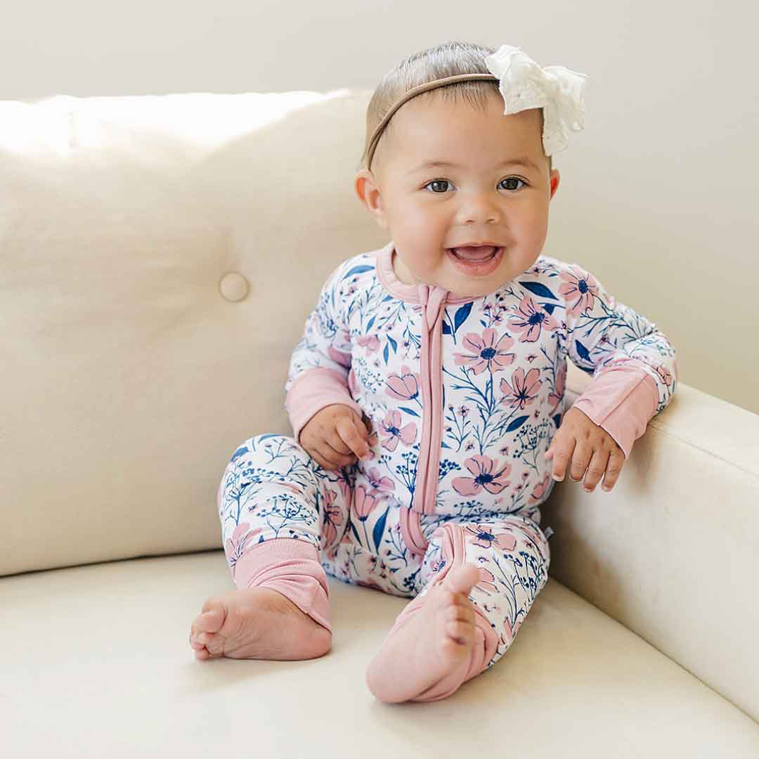 Bamboo Zip Romper | Blue Floral