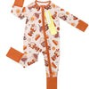 bamboo zip romper, pumpkin baby pajamas, halloween baby sleeper, fall baby pajamas, lucky panda kids zip romper, pumpkin spice