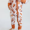 bamboo zip romper, pumpkin baby pajamas, halloween baby sleeper, fall baby pajamas