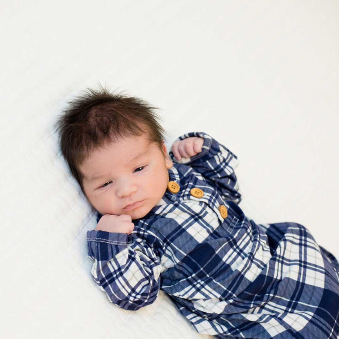 Knotted Baby Gown Blue Plaid